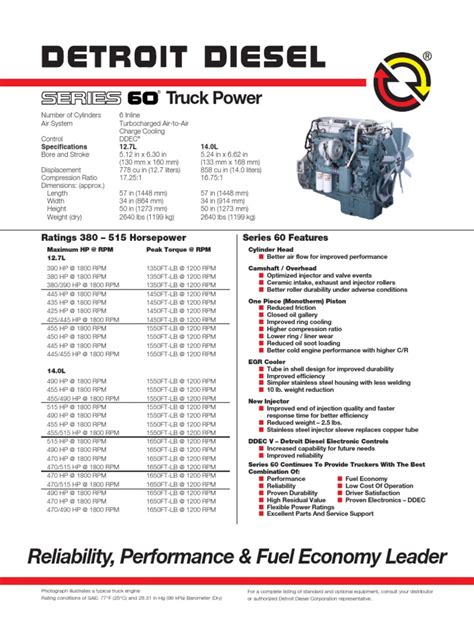 <b>specifications</b> that must be followed closely in order to optimize the performance and service life of any <b>Detroit</b> Diesel engine. . Detroit 60 series 14 liter torque specs